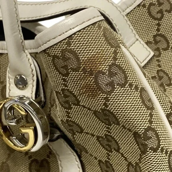 GUCCI GG Twins, GG Pattern Beige Dark Brown White Jacquard Leather -506-060625